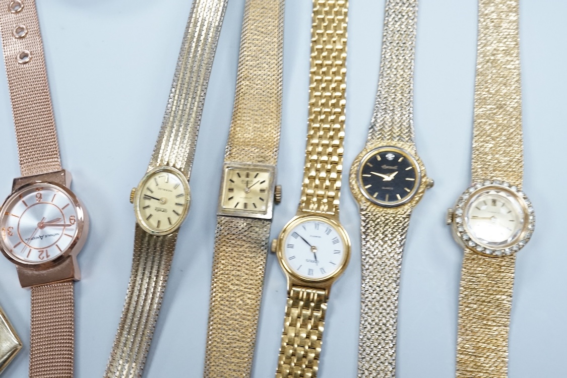 A brass cased S. Smith & Son open faced pocket watch with Roman dial, one other pocket, a quantity of assorted lady's wrist watches including Avia, Ingersoll and Timex, together with a gentleman's steel Zeitner Aqua Spor